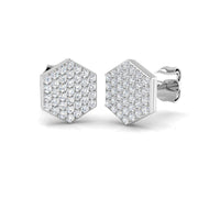 Sparkling 0.33Ct & 0.50Ct Hexagon Diamond Pavé Stud Earrings in 10K/14K gold and platinum with certified lab-grown or natural diamonds