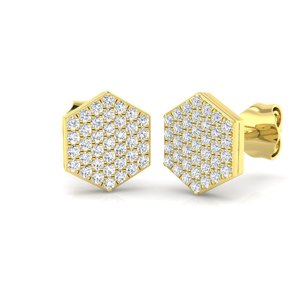 Sparkling 0.33Ct & 0.50Ct Hexagon Diamond Pavé Stud Earrings in 10K/14K gold and platinum with certified lab-grown or natural diamonds