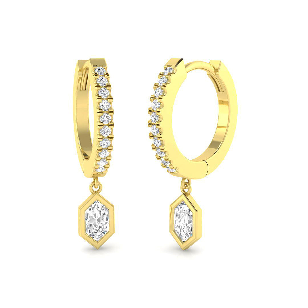 Entty Gold Drop & Trilogy Diamond Earrings - Exquisite Luxury Design in 10K/14K gold and platinum with certified lab-grown or natural diamonds