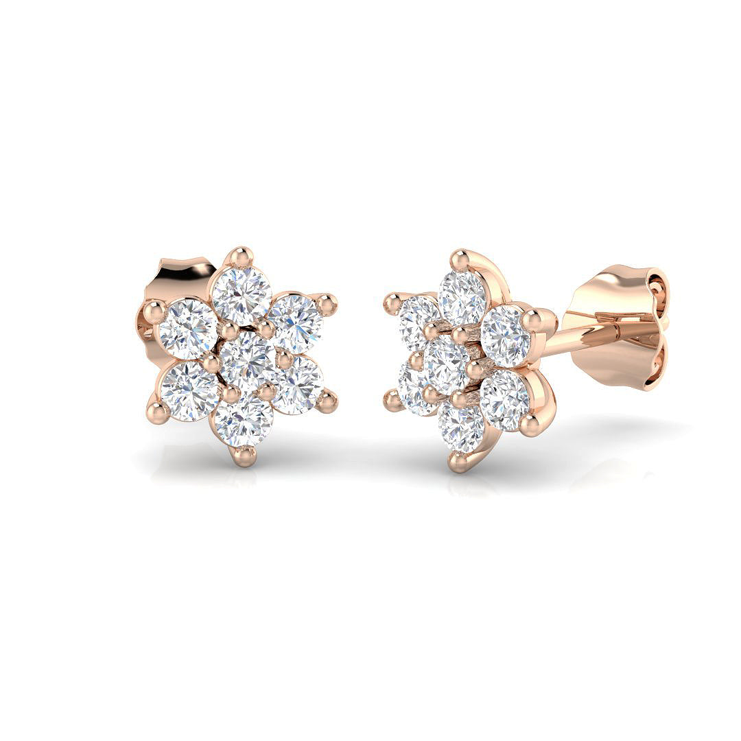 Round Cluster Diamond Stud Earrings in 10K/14K gold and platinum with certified lab-grown or natural diamonds