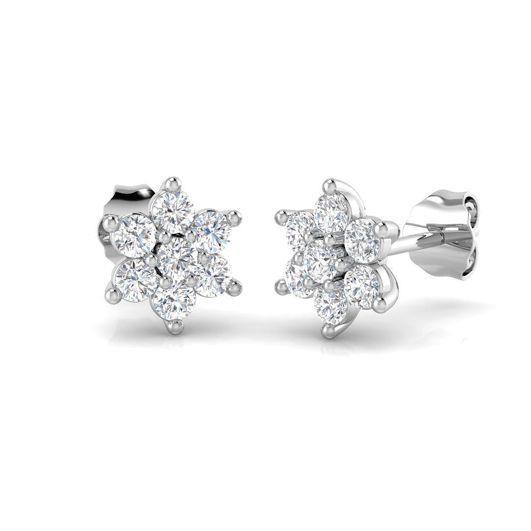 Round Cluster Diamond Stud Earrings in 10K/14K gold and platinum with certified lab-grown or natural diamonds