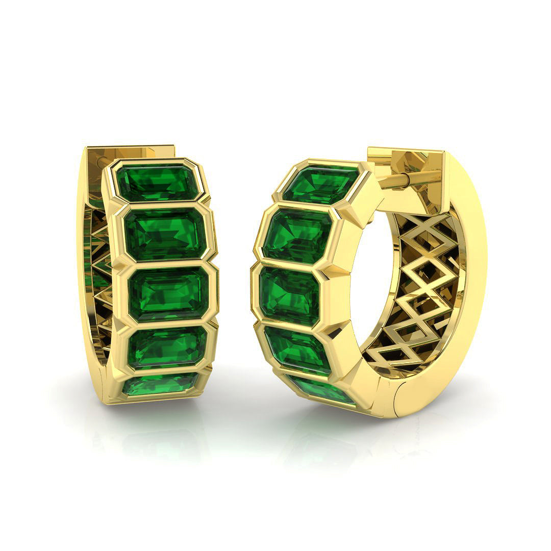 Emerald Cut Green Hoop Earrings - Gemstone Jewellery - Hinged Snap in 10K/14K gold and platinum with certified lab-grown or natural diamonds