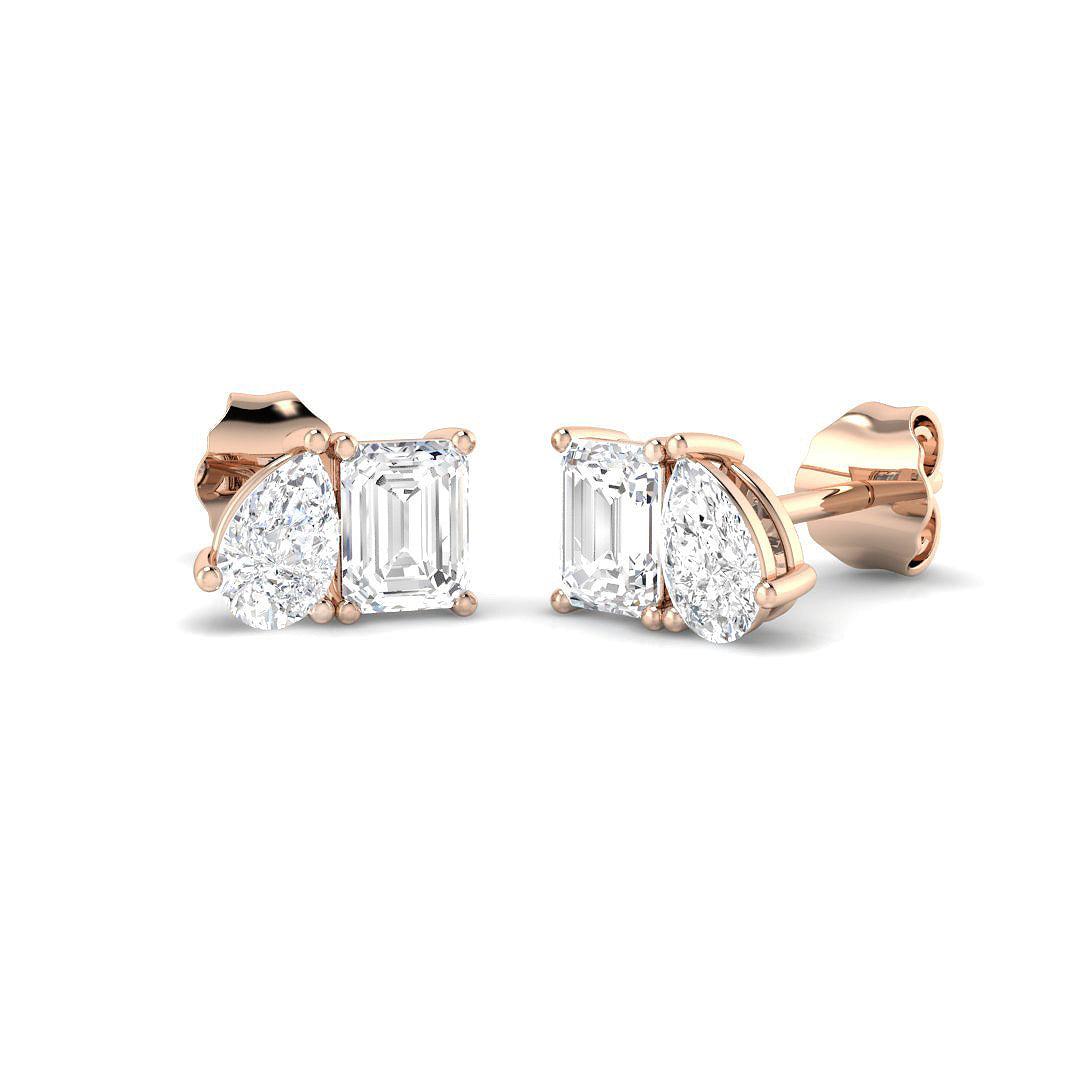 Elegant 1.0Ct Emerald and Pear Cut Diamond Toi et Moi Stud Earrings in 10K/14K gold and platinum with certified lab-grown or natural diamonds
