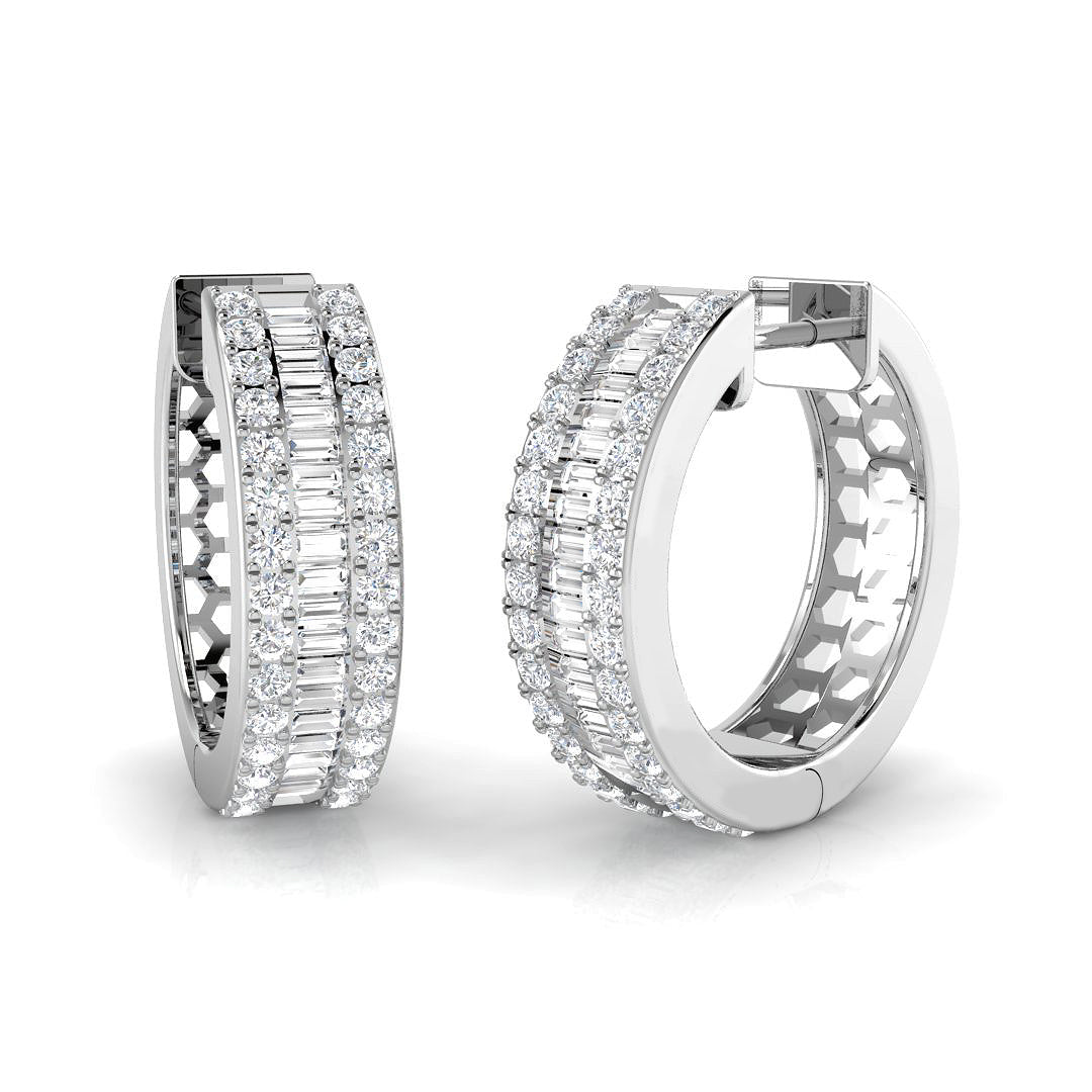 Hoop Earrings with Baguette and Brilliant Diamonds - 1ct Solid in 10K/14K gold and platinum with certified lab-grown or natural diamonds