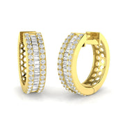 Hoop Earrings with Baguette and Brilliant Diamonds - 1ct Solid in 10K/14K gold and platinum with certified lab-grown or natural diamonds