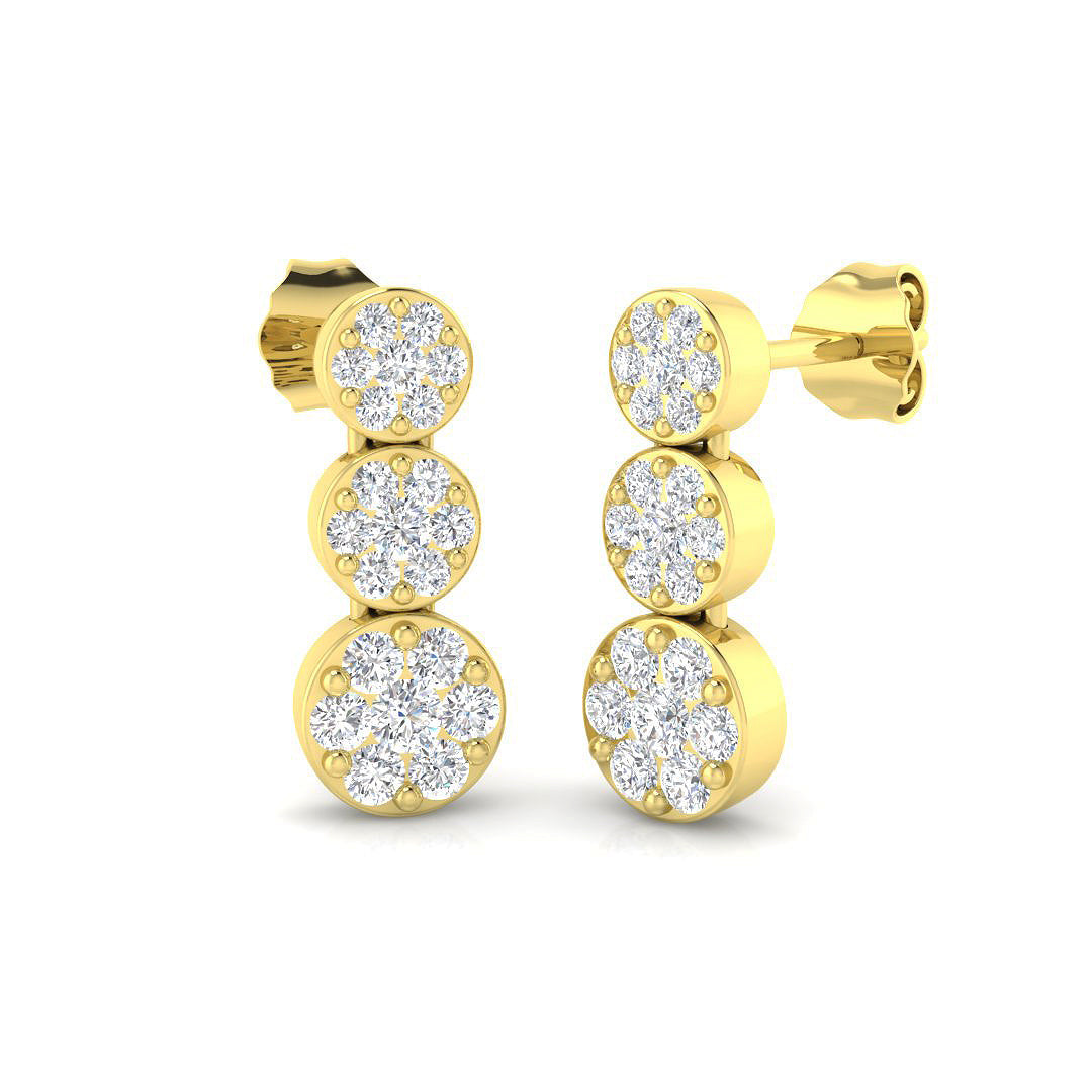 Enspy Gold Drop & Trilogy Diamond Earrings in 10K/14K gold and platinum with certified lab-grown or natural diamonds