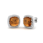 Halo Stud Earrings - 5.00 Carat Luxoy Elegant Cushion Citrine in 10K/14K gold and platinum with certified lab-grown or natural diamonds