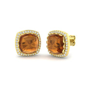 Halo Stud Earrings - 5.00 Carat Luxoy Elegant Cushion Citrine in 10K/14K gold and platinum with certified lab-grown or natural diamonds