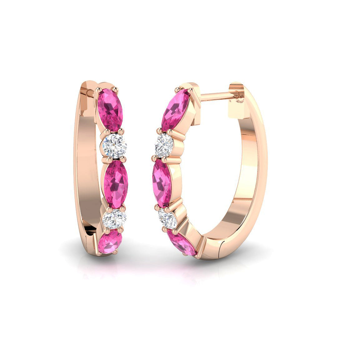 Pink Sapphire Diamond Hoop Earrings in 10K/14K gold and platinum with certified lab-grown or natural diamonds