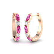 Pink Sapphire Diamond Hoop Earrings in 10K/14K gold and platinum with certified lab-grown or natural diamonds