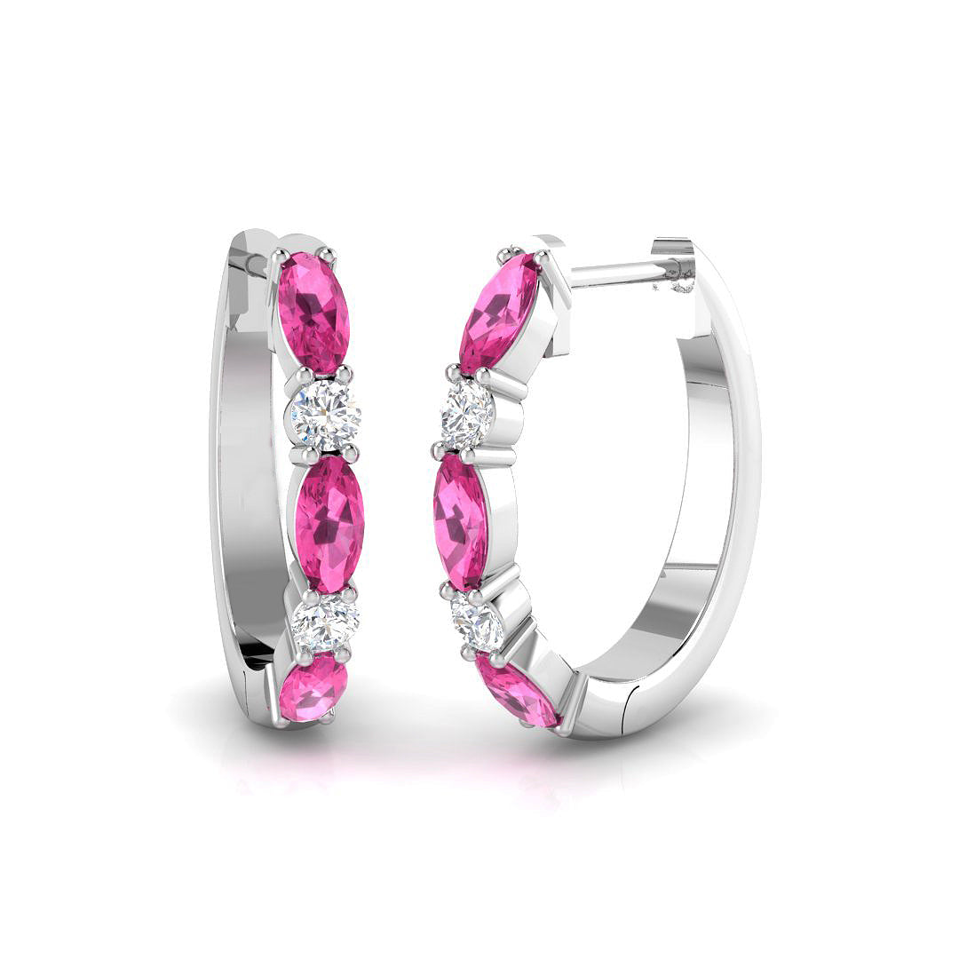Pink Sapphire Diamond Hoop Earrings in 10K/14K gold and platinum with certified lab-grown or natural diamonds