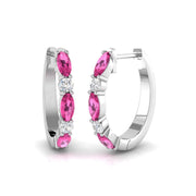 Pink Sapphire Diamond Hoop Earrings in 10K/14K gold and platinum with certified lab-grown or natural diamonds