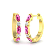 Pink Sapphire Diamond Hoop Earrings in 10K/14K gold and platinum with certified lab-grown or natural diamonds