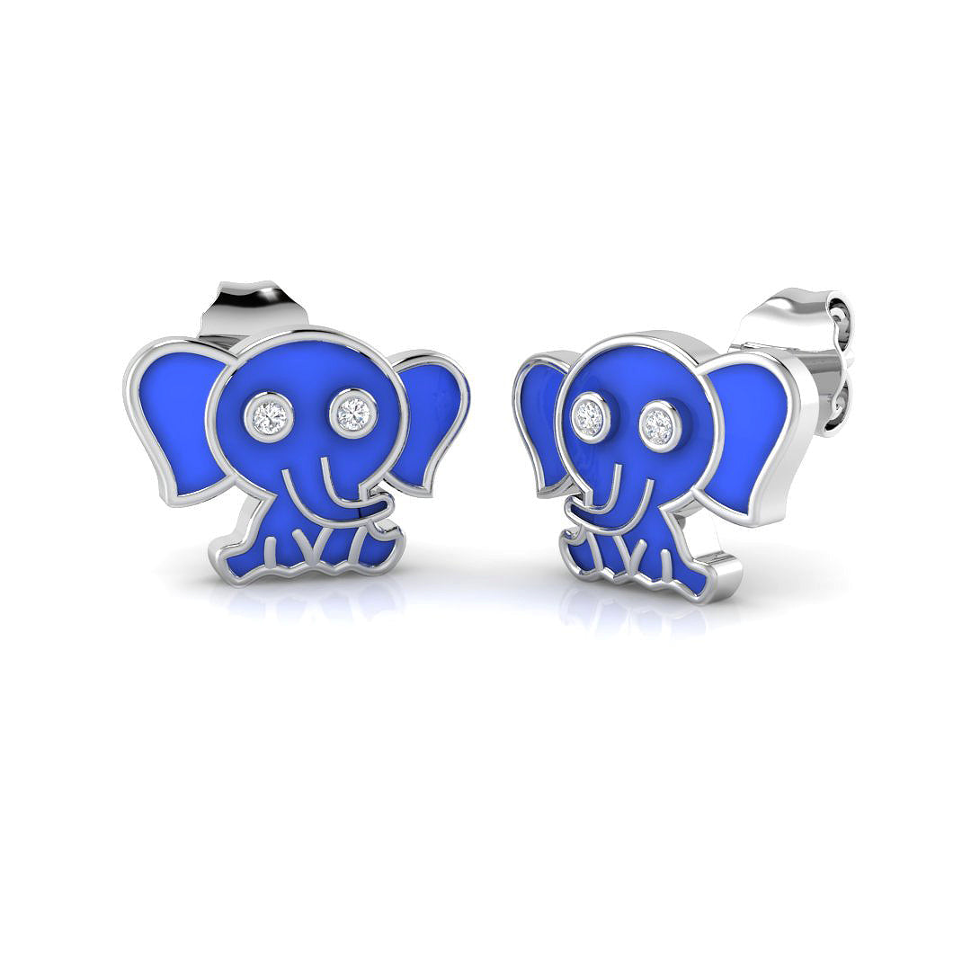 Adorable 0.20Ct Diamond Blue Elephant Stud Earrings in in 10K/14K gold and platinum with certified lab-grown or natural diamonds