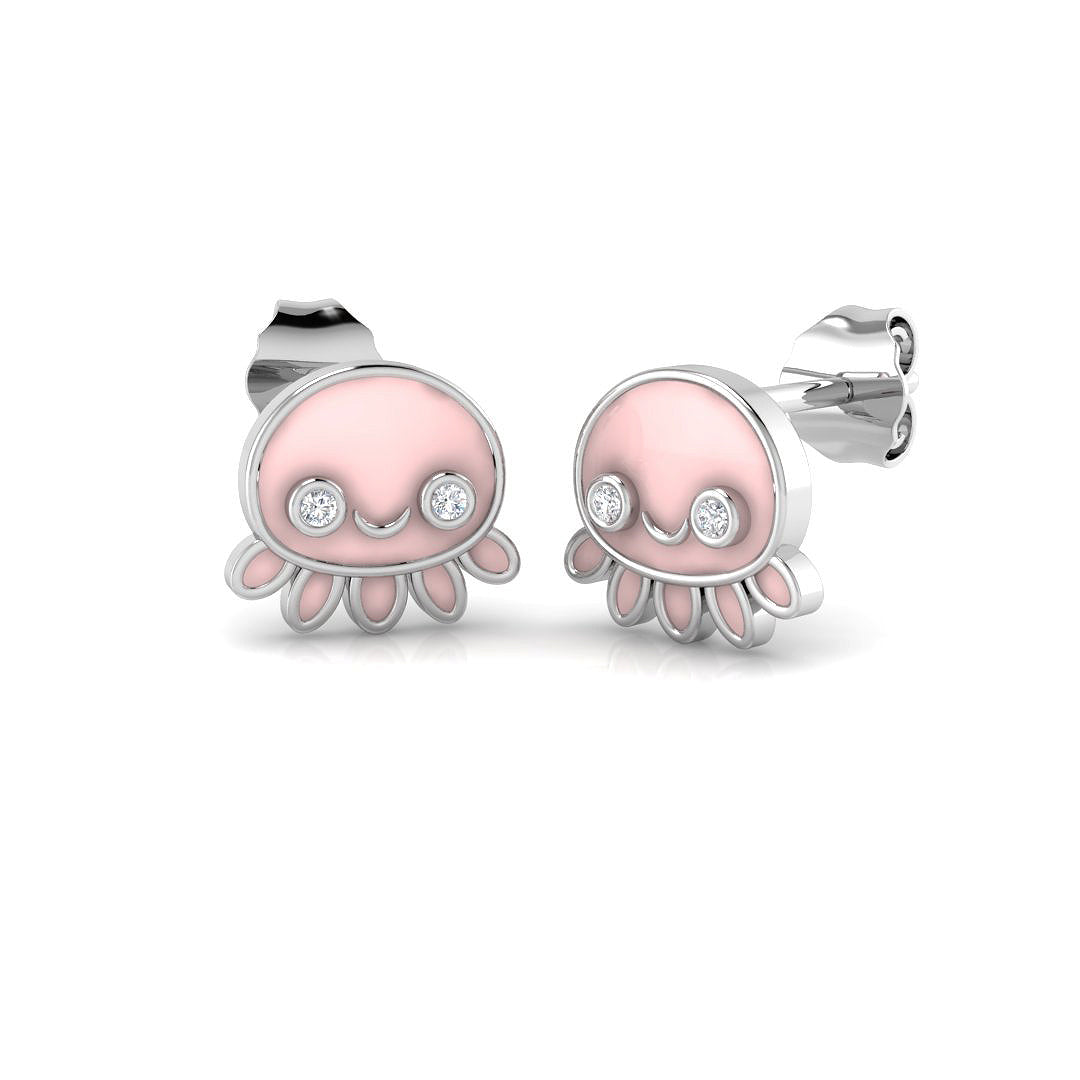 Adorable 0.15Ct Diamond Pink Jellyfish Stud Earrings in in 10K/14K gold and platinum with certified lab-grown or natural diamonds