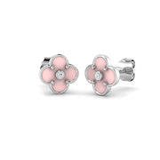 Elegant 1.0Ct Pink Enamel Clover Diamond Stud Earrings in in 10K/14K gold and platinum with certified lab-grown or natural diamonds