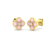 Elegant 1.0Ct Pink Enamel Clover Diamond Stud Earrings in in 10K/14K gold and platinum with certified lab-grown or natural diamonds