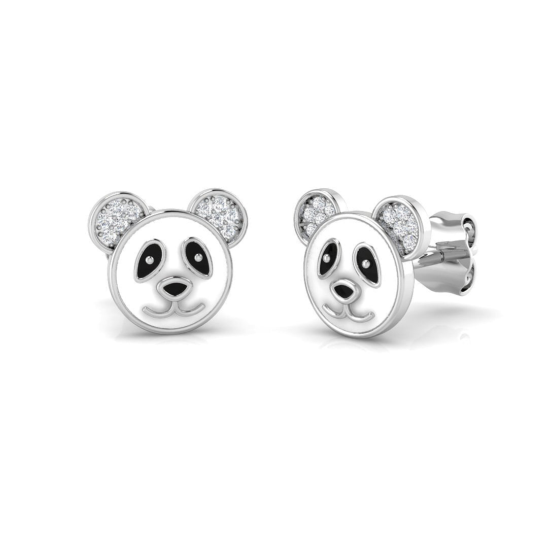Adorable 0.15Ct Diamond Panda Bear Stud Earrings in in 10K/14K gold and platinum with certified lab-grown or natural diamonds