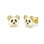 Adorable 0.15Ct Diamond Panda Bear Stud Earrings in in 10K/14K gold and platinum with certified lab-grown or natural diamonds