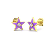Beautiful 0.05Ct Purple Enamel Star Diamond Stud Earrings in 10K/14K gold and platinum with certified lab-grown or natural diamonds