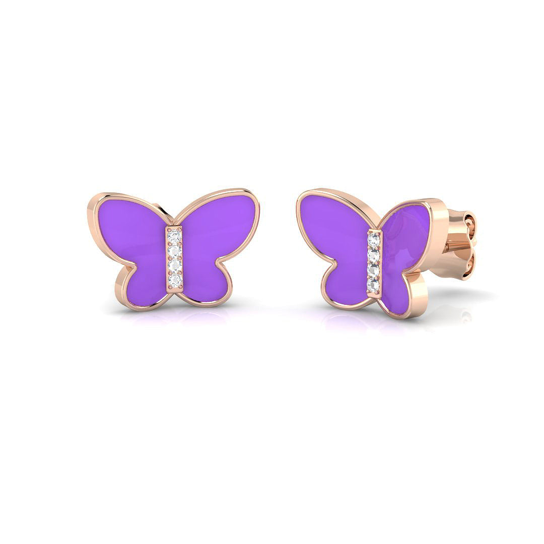 Charming 0.15Ct Diamond Purple Enamel Butterfly Stud Earrings in 10K/14K gold and platinum with certified lab-grown or natural diamonds