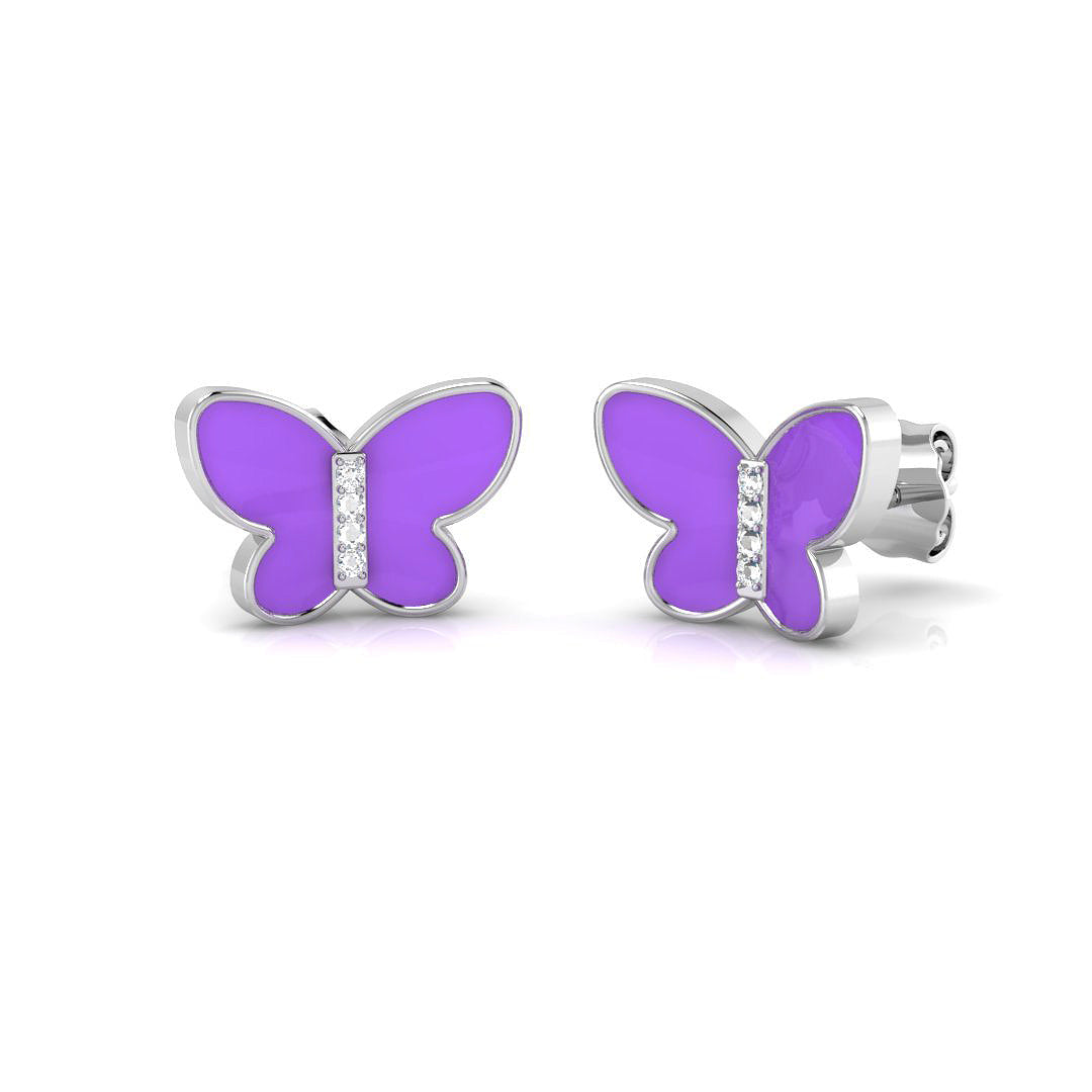 Charming 0.15Ct Diamond Purple Enamel Butterfly Stud Earrings in 10K/14K gold and platinum with certified lab-grown or natural diamonds