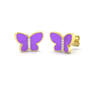 Charming 0.15Ct Diamond Purple Enamel Butterfly Stud Earrings in 10K/14K gold and platinum with certified lab-grown or natural diamonds