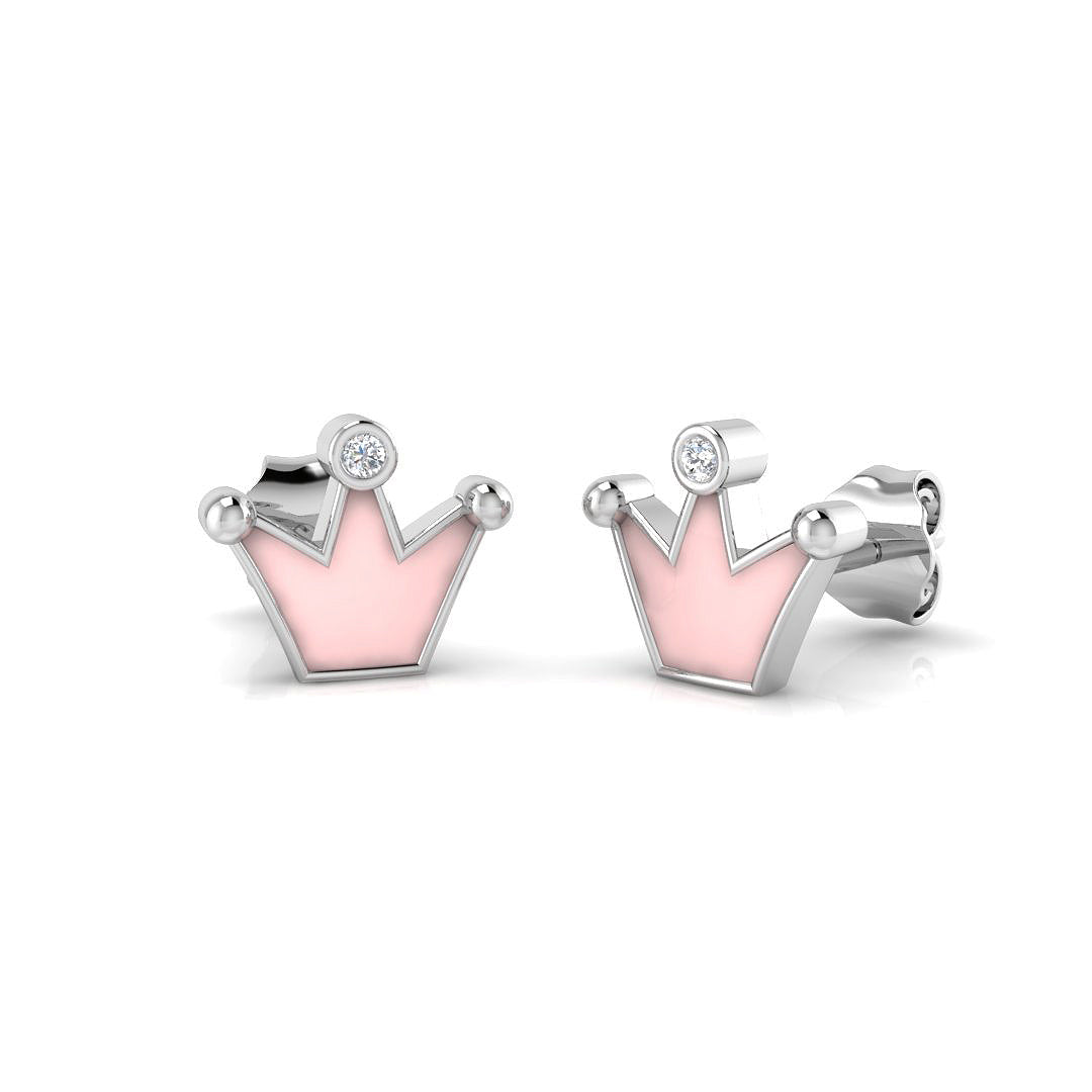 Stunning 0.10Ct Diamond Pink Crown Princess Stud Earrings in 10K/14K gold and platinum with certified lab-grown or natural diamonds