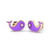 Adorable 0.20Ct Diamond Purple Whale Stud Earrings in in 10K/14K gold and platinum with certified lab-grown or natural diamonds
