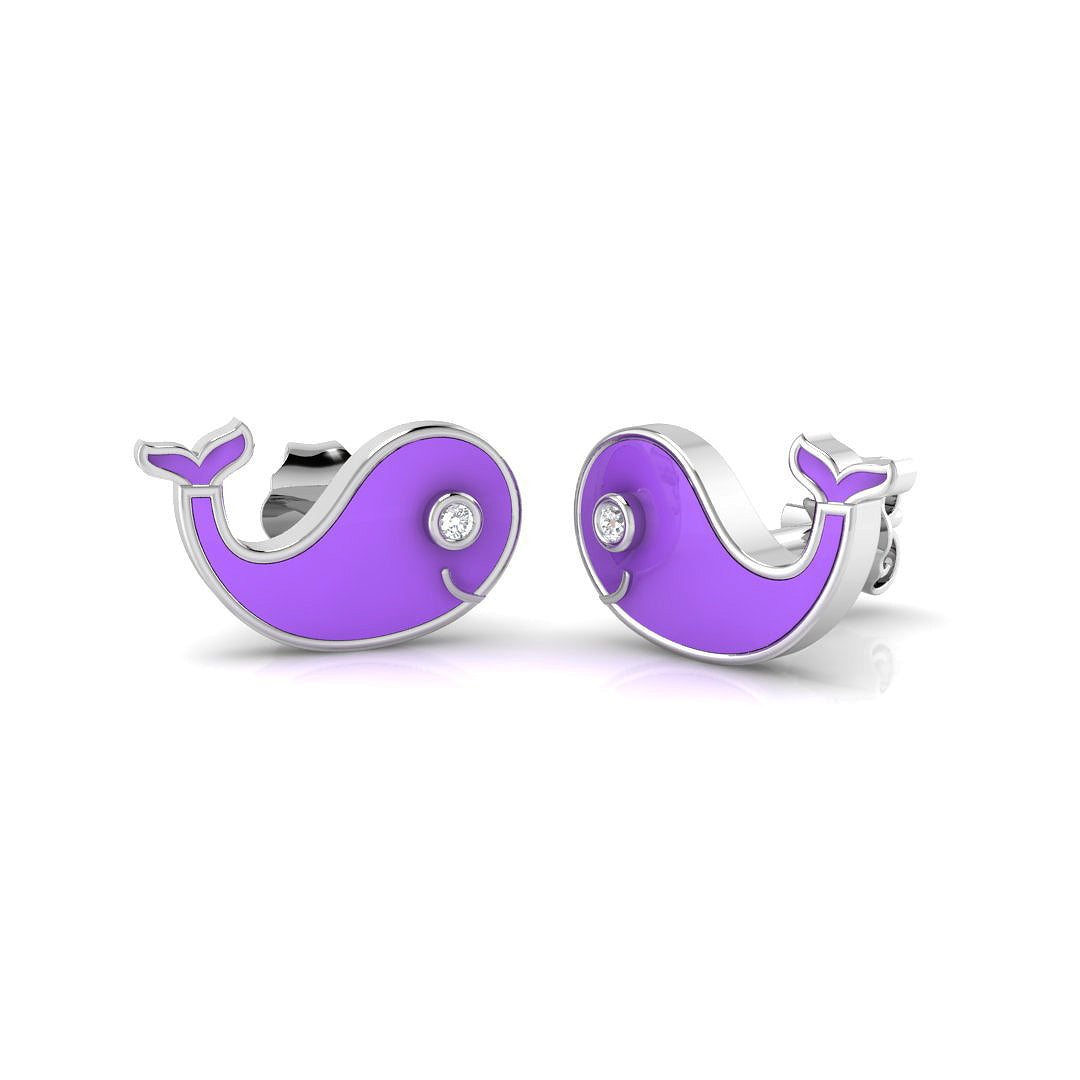 Adorable 0.20Ct Diamond Purple Whale Stud Earrings in in 10K/14K gold and platinum with certified lab-grown or natural diamonds