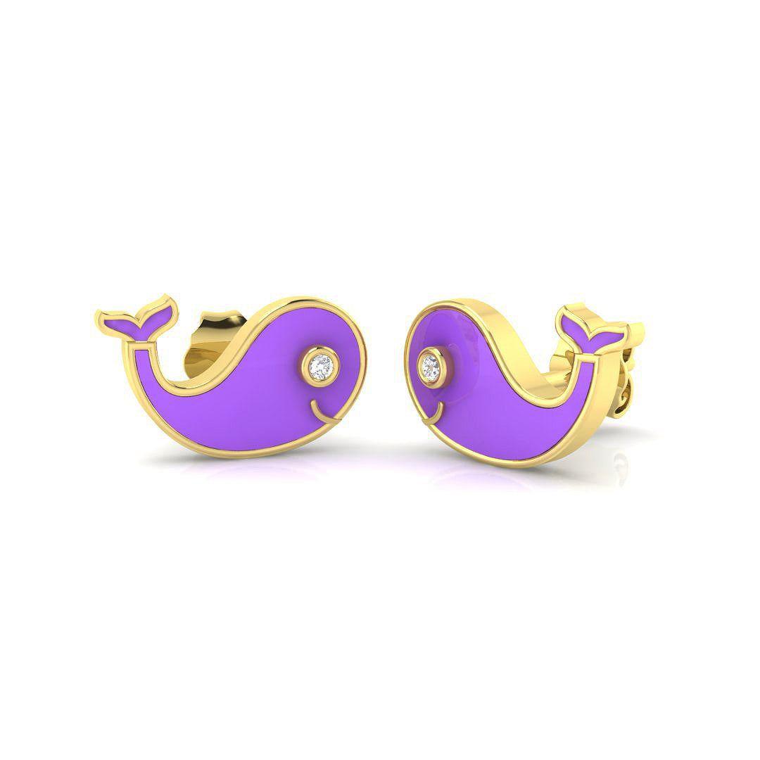 Adorable 0.20Ct Diamond Purple Whale Stud Earrings in in 10K/14K gold and platinum with certified lab-grown or natural diamonds