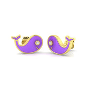 Adorable 0.20Ct Diamond Purple Whale Stud Earrings in in 10K/14K gold and platinum with certified lab-grown or natural diamonds