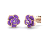 Beautiful 0.10Ct Purple Enamel Flower Diamond Stud Earrings in 10K/14K gold and platinum with certified lab-grown or natural diamonds