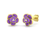 Beautiful 0.10Ct Purple Enamel Flower Diamond Stud Earrings in 10K/14K gold and platinum with certified lab-grown or natural diamonds
