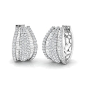 Hoop Earrings with Wide Multi Row Diamonds - 2ct Baguette & Brilliant in 10K/14K gold and platinum with certified lab-grown or natural diamonds