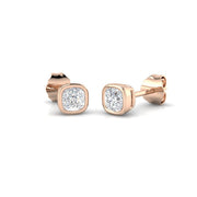 Stud Earrings with Cushion Cut Diamond Bezel Set - 0.5ct in 10K/14K gold and platinum with certified lab-grown or natural diamonds