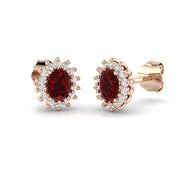 Ruby Gemstone Halo Stud Earrings in 10K/14K gold and platinum with certified lab-grown or natural diamonds