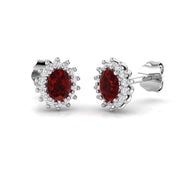 Ruby Gemstone Halo Stud Earrings in 10K/14K gold and platinum with certified lab-grown or natural diamonds