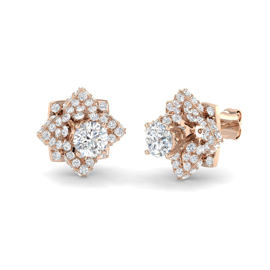 Cluster Diamond Stud Earrings in 10K/14K gold and platinum with certified lab-grown or natural diamonds