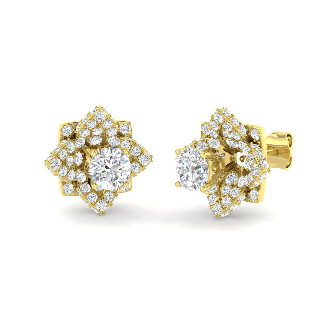 Cluster Diamond Stud Earrings in 10K/14K gold and platinum with certified lab-grown or natural diamonds