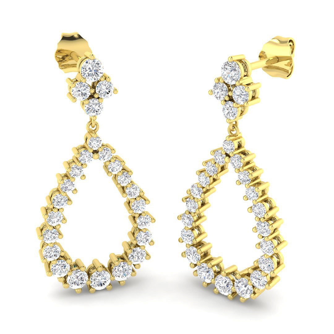 Lusoy Gold Drop & Trilogy Diamond Earrings - 1.75ct Luxury Jewelry in 10K/14K gold and platinum with certified lab-grown or natural diamonds