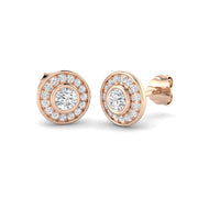 Bezel Set Round 0.50 Ct Diamond Halo Stud Earrings in 10K/14K gold and platinum with certified lab-grown or natural diamonds