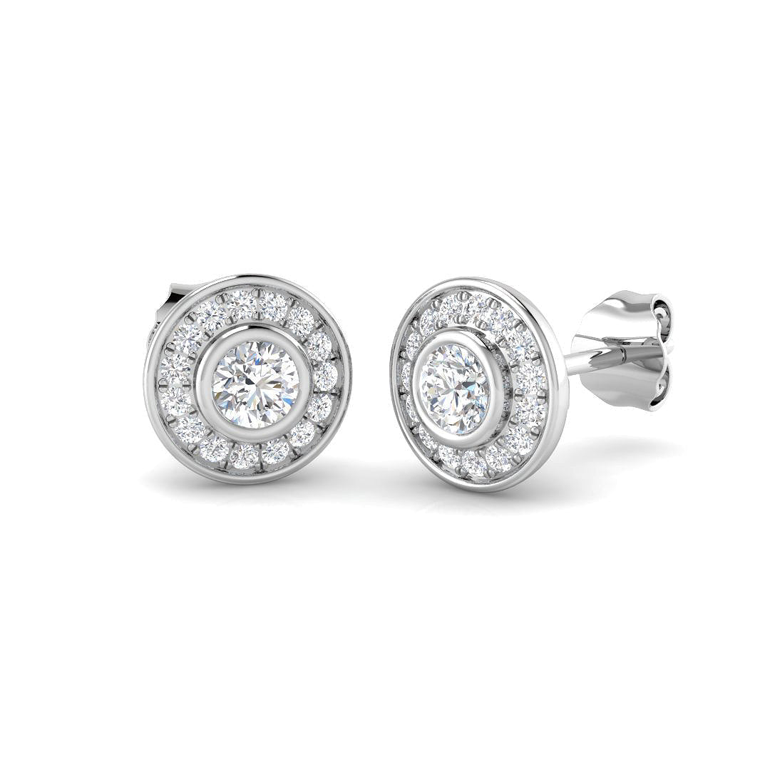 Bezel Set Round 0.50 Ct Diamond Halo Stud Earrings in 10K/14K gold and platinum with certified lab-grown or natural diamonds