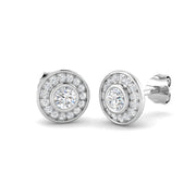 Bezel Set Round 0.50 Ct Diamond Halo Stud Earrings in 10K/14K gold and platinum with certified lab-grown or natural diamonds