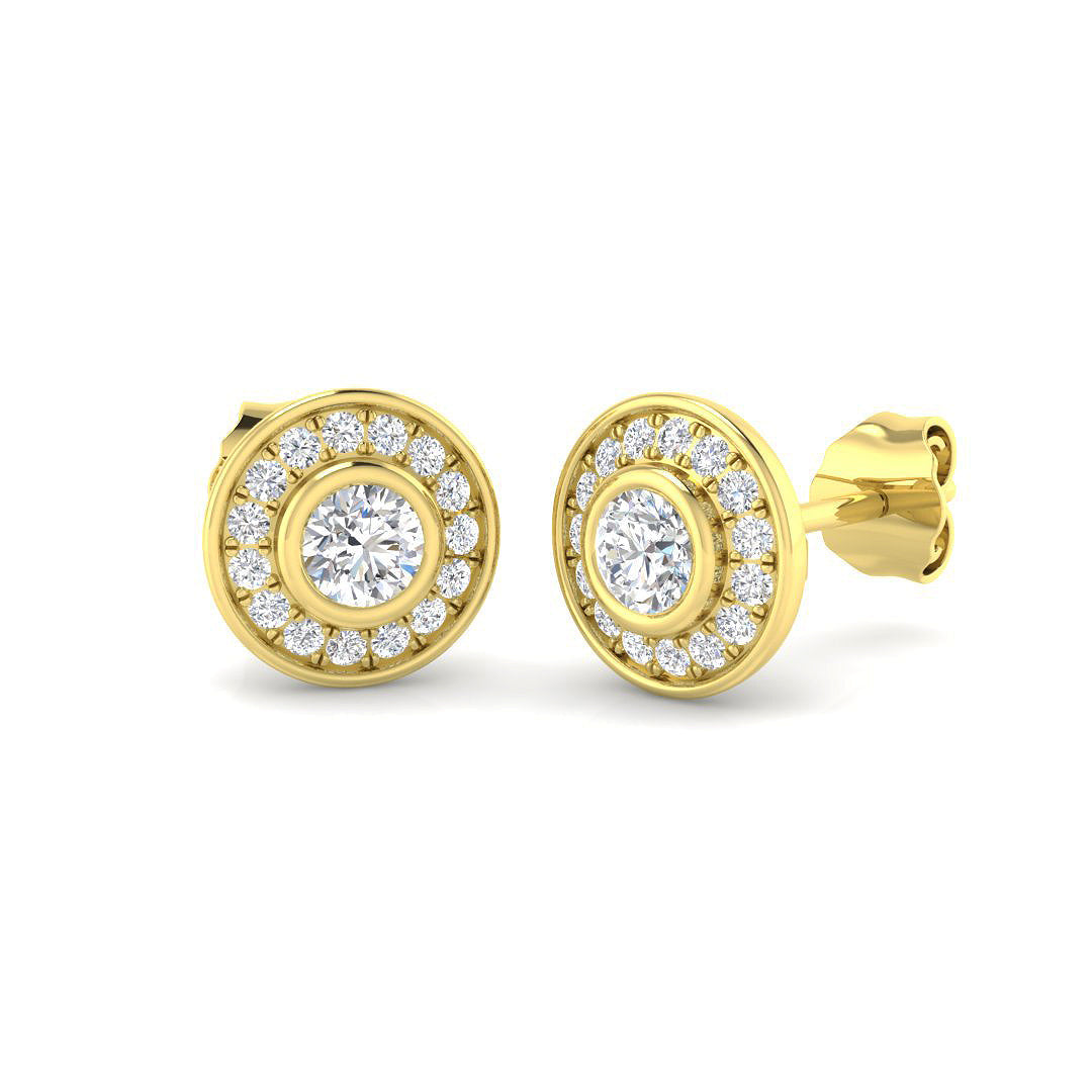 Bezel Set Round 0.50 Ct Diamond Halo Stud Earrings in 10K/14K gold and platinum with certified lab-grown or natural diamonds