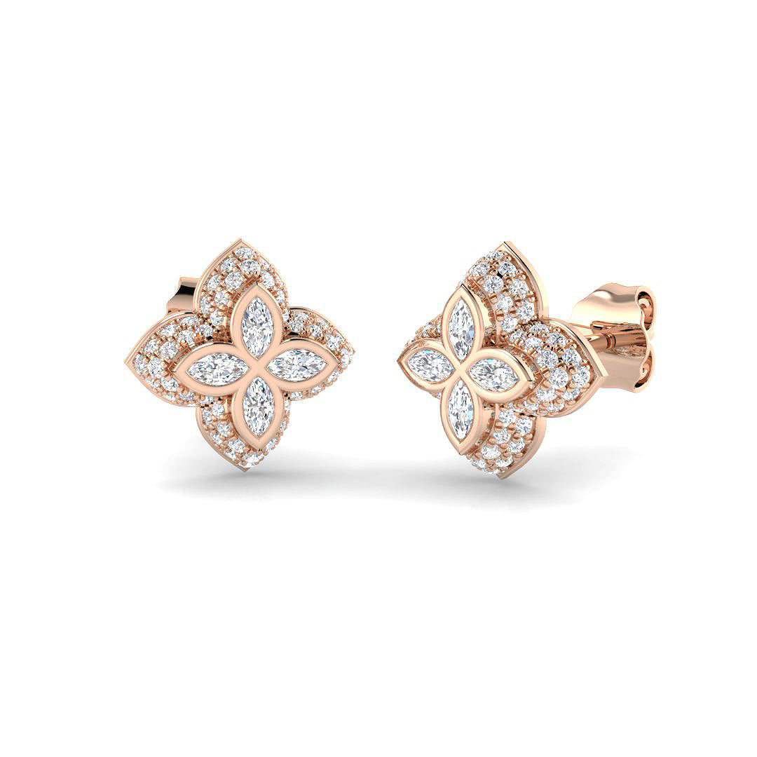 Elegant 0.50Ct Diamond Floral Clover Stud Earrings in in 10K/14K gold and platinum with certified lab-grown or natural diamonds
