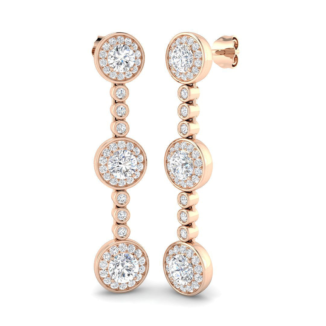 Luvpy Elegant 3ct Gold Drop & Trilogy Diamond Earrings for Luxury Style in 10K/14K gold and platinum with certified lab-grown or natural diamonds