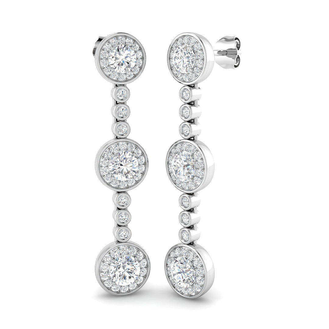 Luvpy Elegant 3ct Gold Drop & Trilogy Diamond Earrings for Luxury Style in 10K/14K gold and platinum with certified lab-grown or natural diamonds