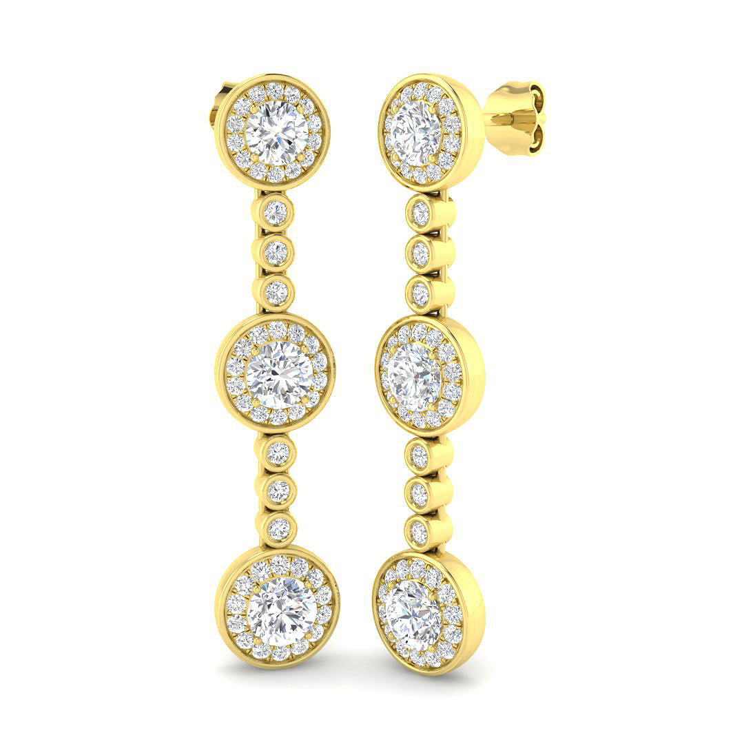 Luvpy Elegant 3ct Gold Drop & Trilogy Diamond Earrings for Luxury Style in 10K/14K gold and platinum with certified lab-grown or natural diamonds
