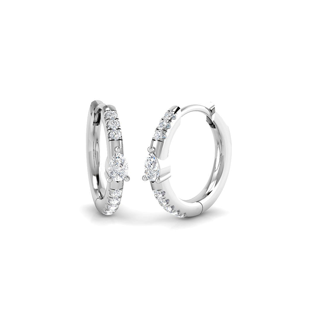 Pear & Round Diamond Hoop Earrings 0.2 in 10K/14K gold and platinum with certified lab-grown or natural diamonds